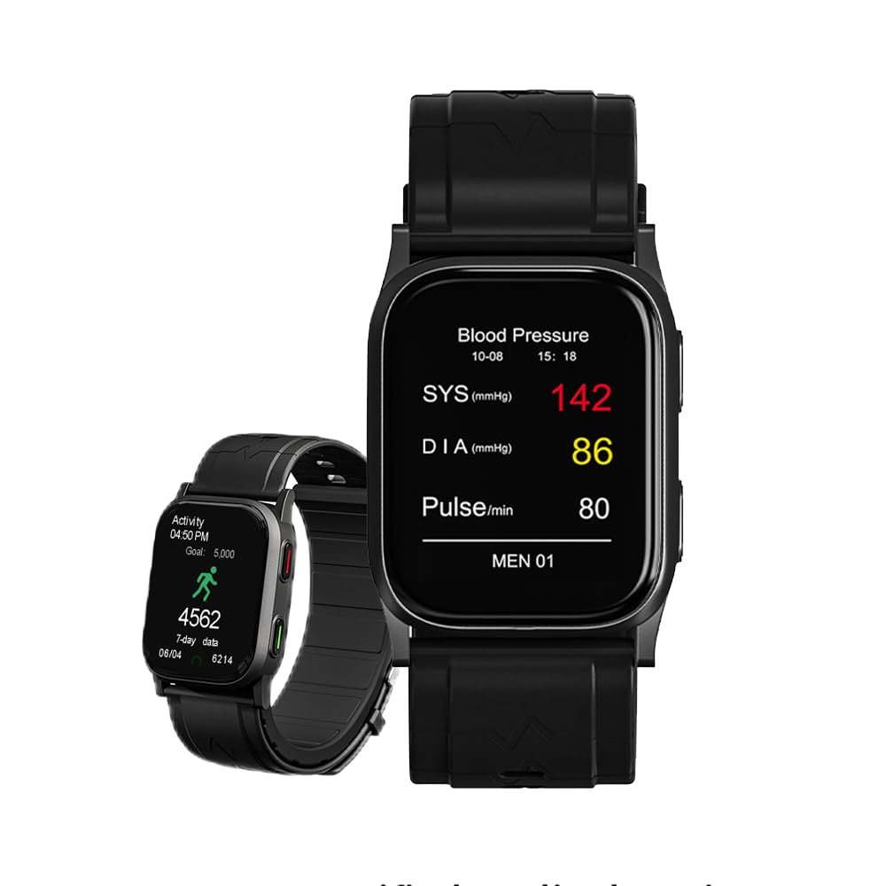 2nd Gen Black Lightweight BP Smartwatch, FDA 510(k) Cleared, Airbag Blood Pressure, Mental Tracking, Rate, Blood Oxygen,Sleep, Fitness, Bluetooth App, AI Cloud Health Analysis & Risk Predictions