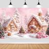 10X10FT Christmas Gingerbread House Candy Backdrop for Photography, Candy House Pink Xmas Party Decoration for Girl, Christmas Eve New Year Party Supplies Photo Props view 1