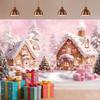 10X10FT Christmas Gingerbread House Candy Backdrop for Photography, Candy House Pink Xmas Party Decoration for Girl, Christmas Eve New Year Party Supplies Photo Props view 4