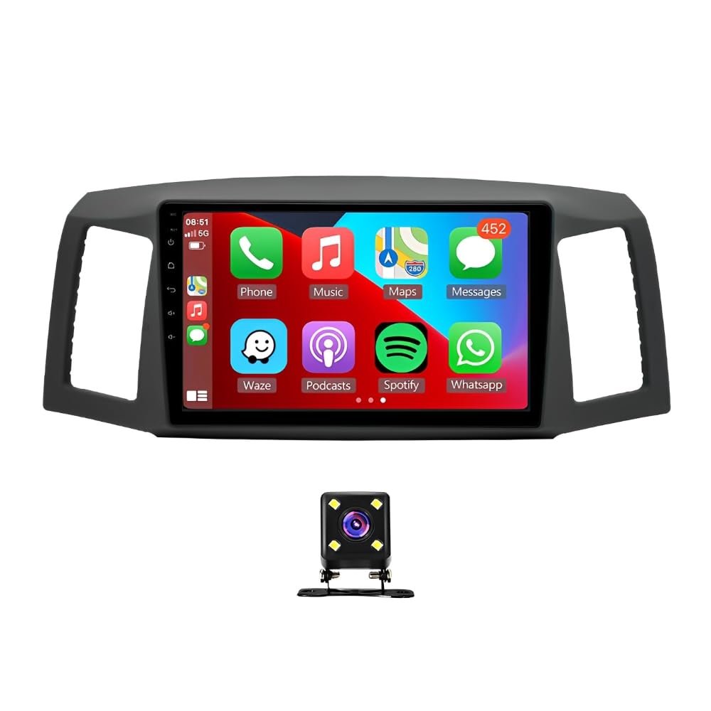 10 inch w/Android 13 Car Radio Stereo for Jeep GrandCherokee 2004-2007 Double Din Touchscreen Car Radio Receiver w/WiFi GPS w/Bluetooth AHD Backup Camera Mic 1080P with w/carplay Andriod Auto, 2+32G