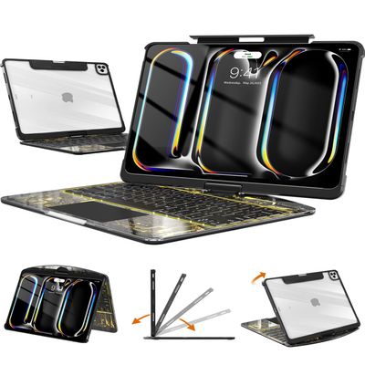 Auupgo Wireless Keyboard Case for iPad Pro 13" (M5/M4, 2025/2024), Transparent Protective Cover with 7-Color Backlit Keyboard, 360 Rotating Stand, Multi-Touch Trackpad and Pencil Holder, Black