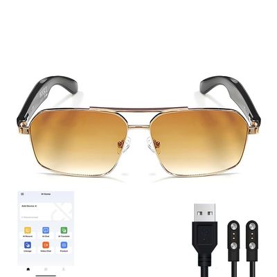 KOIPSSE Smart Audio Glasses: AI+Translation, Metal Frame Gradient Lenses, Automatic Power on, HiFi Sound, Magnetic Charging, Bluetooth Calls and Music, Suitable for Parties, and Travel (Gold+Brown)