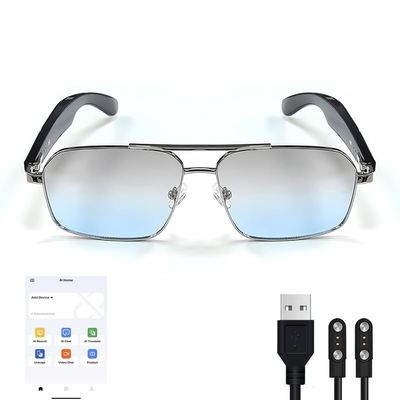 KOIPSSE Smart Audio Glasses: AI+Translation, Metal Frame Gradient Lenses, Automatic Power on, HiFi Sound, Magnetic Charging, Bluetooth Calls and Music, Suitable for Parties, and Travel (Silver+Blue)