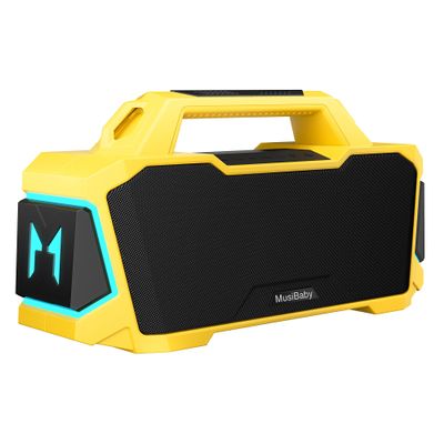 Bluetooth Speaker Big Portable Wireless Outdoor Speaker,Deep Bass,IPX6 Waterproof,Dual Pairing,Bluetooth 5.3,24H+ Playtime,LED LightMusiBaby Loud Boombox for Camping,Hiking,Party,Beach(Yellow)