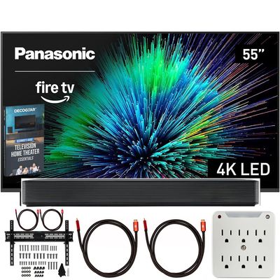 Panasonic TV-55W70BP W70 Series 55 inch LED 4K Ultra HD Smart Fire TV Bundle with Bluetooth Soundbar, TV Wall Mount, 6-Outlet Surge Adapter, Theater Essentials and 2X HDMI Cable