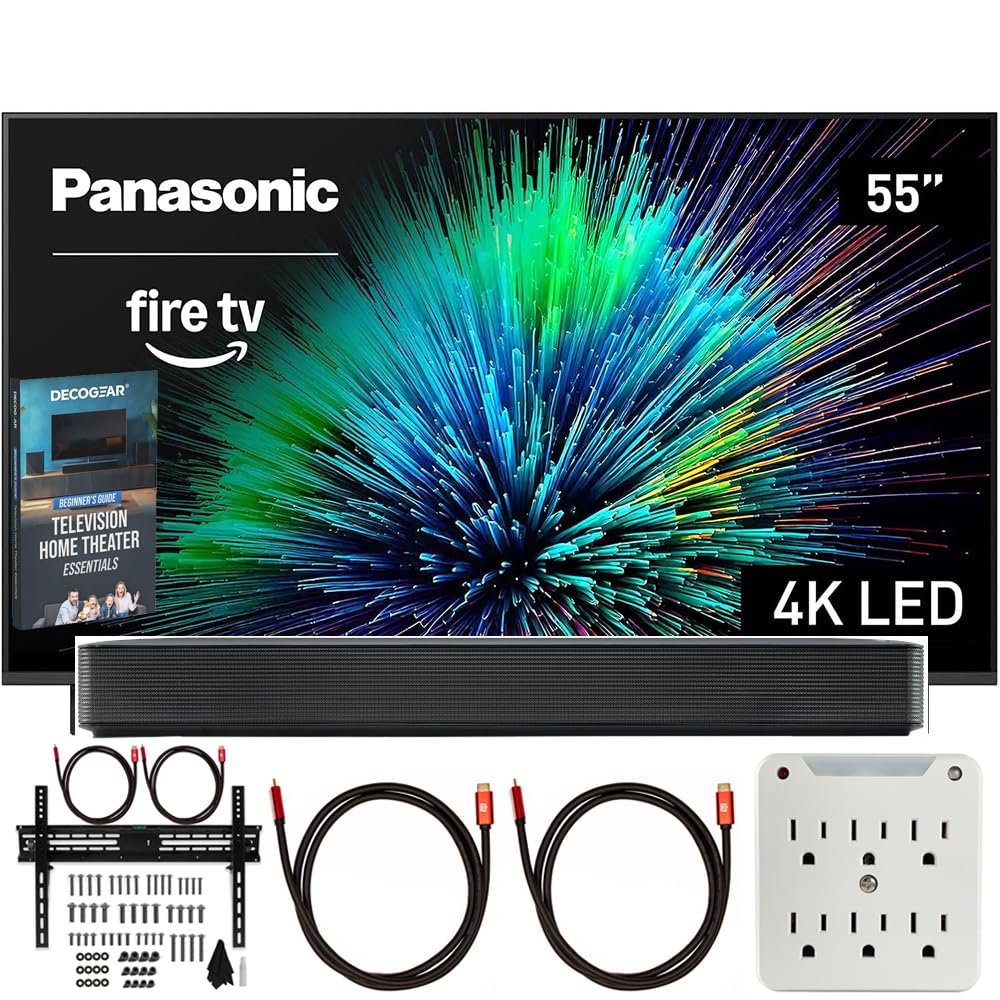 Panasonic TV-55W70BP W70 Series 55 inch LED 4K Ultra HD Smart Fire TV Bundle with Bluetooth Soundbar, TV Wall Mount, 6-Outlet Surge Adapter, Theater Essentials and 2X HDMI Cable