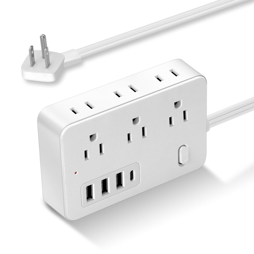 10Ft Surge Protector Flat Extension Cord Flat Plug Power Strip, 6AC Outlets, 4 USB Charger(1 USB C Port), 1700 Joules Protection, Office Supplies, Dorm Room Essentials