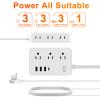 10Ft Surge Protector Flat Extension Cord Flat Plug Power Strip, 6AC Outlets, 4 USB Charger(1 USB C Port), 1700 Joules Protection, Office Supplies, Dorm Room Essentials view 2