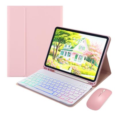 Disonbeir for iPad mini 7 (A17 Pro)/ iPad mini 6th 7th Generation Keyboard Case with Mouse and Rainbow Backlit Detachable Bluetooth Keyboard Cover,Pink