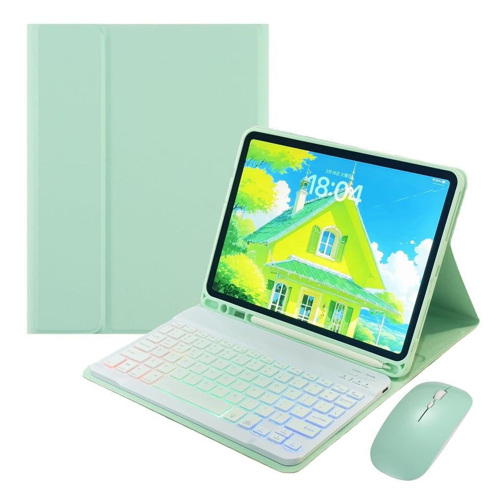 Disonbeir for iPad mini 5th Generation/iPad mini 4 Keyboard Case with Mouse and Rainbow Backlit Detachable Bluetooth Keyboard Cover,Mint Green