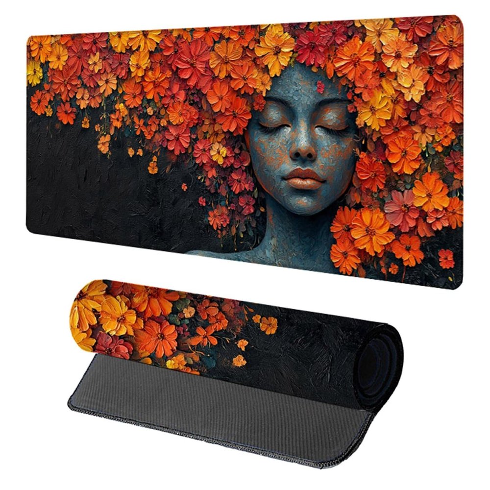 Woman Gaming Mouse Pad, Mouse Pad 32x16in, Large Desk Mat with Non-Slip Rubber Base, Office Desk Accessories, Large Extended Gaming Keyboard Mat, Big Mousepad for Computer Gamer Office, Orange 2-7311