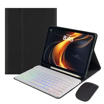 Disonbeir Rainbow Backlit Keyboard Case for Galaxy Tab S9 FE+ / Tab S10+/S9+/S8+/S7+/S7 FE 12.4" with Mouse and Backlight Detachable Bluetooth Keyboard,Black+White