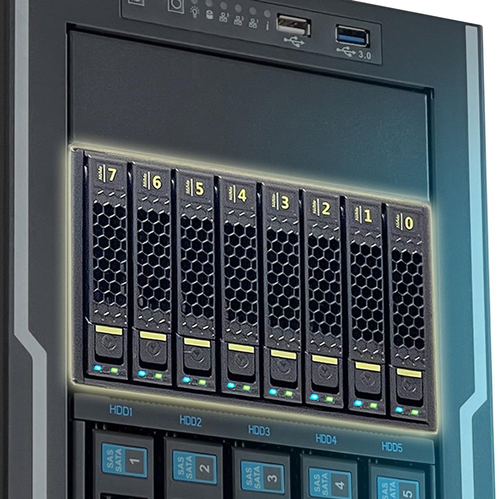 DirectNine Basics ZhenLoong 8 Bay NVMe U.2 SSD Hard Drive Disk Hot-swap Module 2.5-inch HDD Cage with 24Gb Backplane SFF8654-X8 Interface.Installation of 2x5.25 Optical Drive Positions.