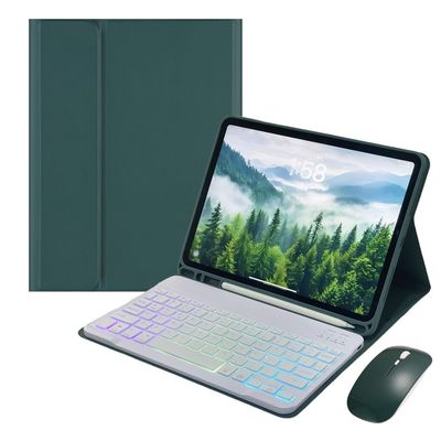 Rainbow Backlit Keyboard Case for Galaxy Tab A9 8.7" with Mouse and 7 Colors RGB Colorful Backlight Detachable Bluetooth Keyboard Cover,Dark Green+White