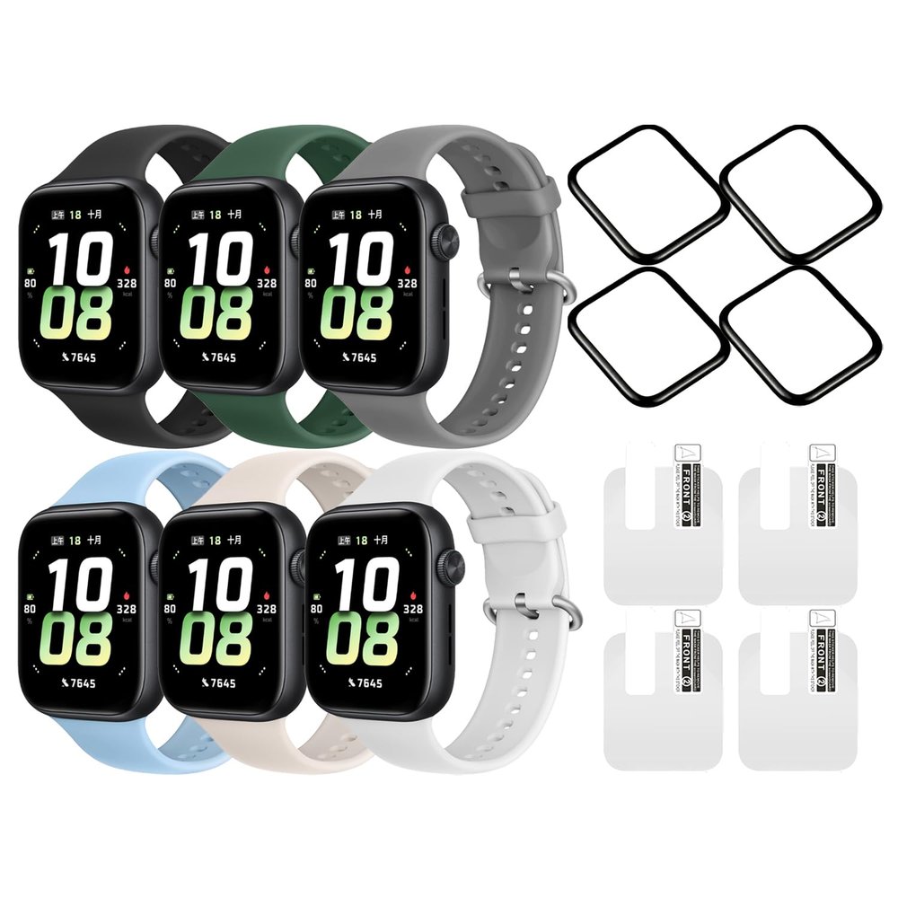 ExtraFortunato Screen Protectors and Straps for Honor Watch 5, Silicone Watch Bands (D (Pack of 6+4+4))