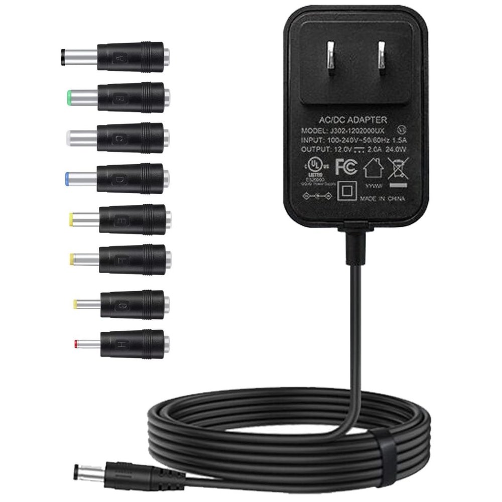 12V Power Supply 2A 12 Volt AC Adapter 100-240v 50-60hz Switching Adapter with 5.5 x 2.1mm DC Plug and 8 Tips Power Cord for LED Strip Light, CCTV Camera, Router, BT Speaker DC12V Transformer 1.5m