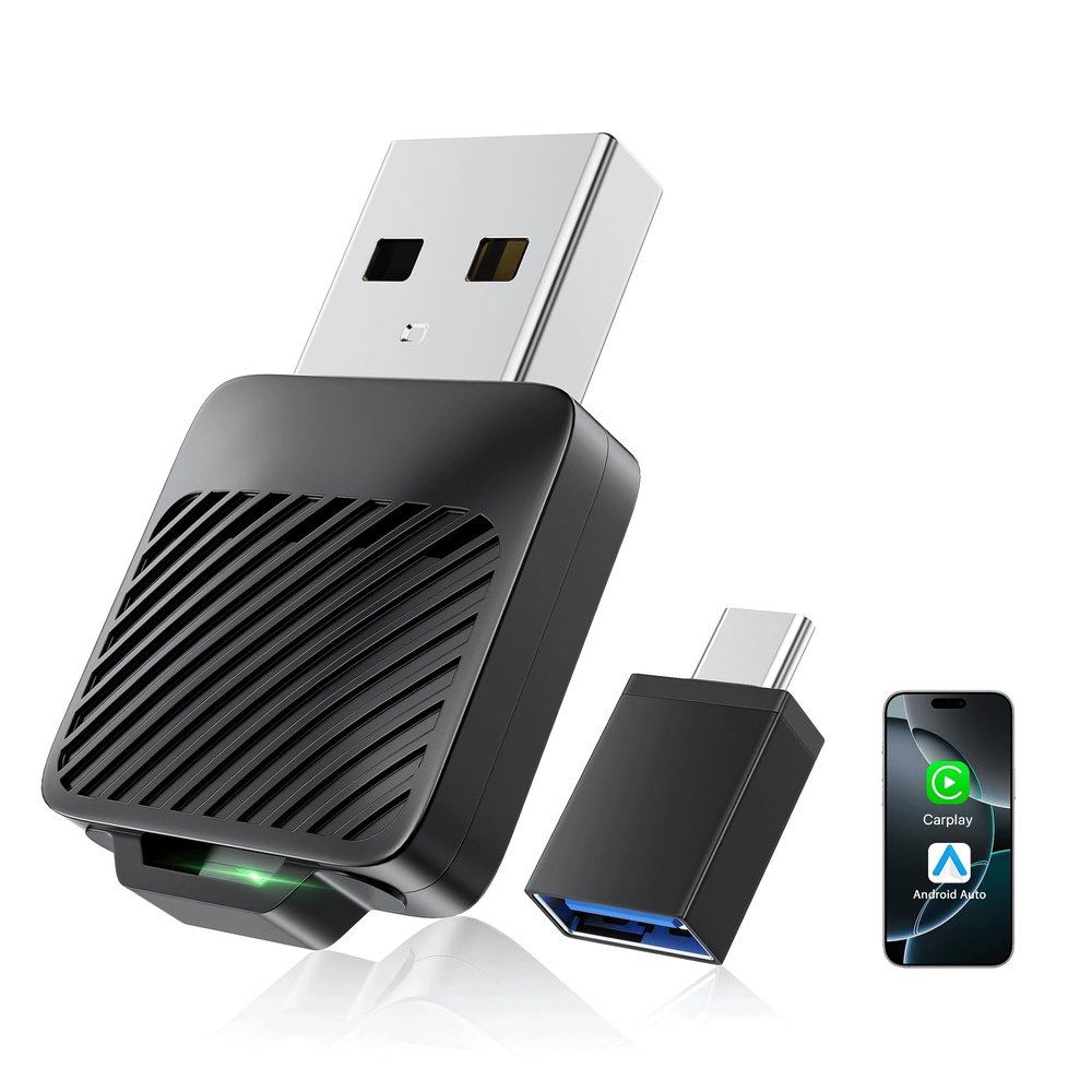 2-in-1 Wireless CarPlay & Android Auto Adapter, Mini USB Design for Cars with Built-in Wired Apple CarPlay 2025 Upgrade Plug & Play CarPlay Dongle Converts Wired CarPlay to Wireless, Fast Auto-Connect
