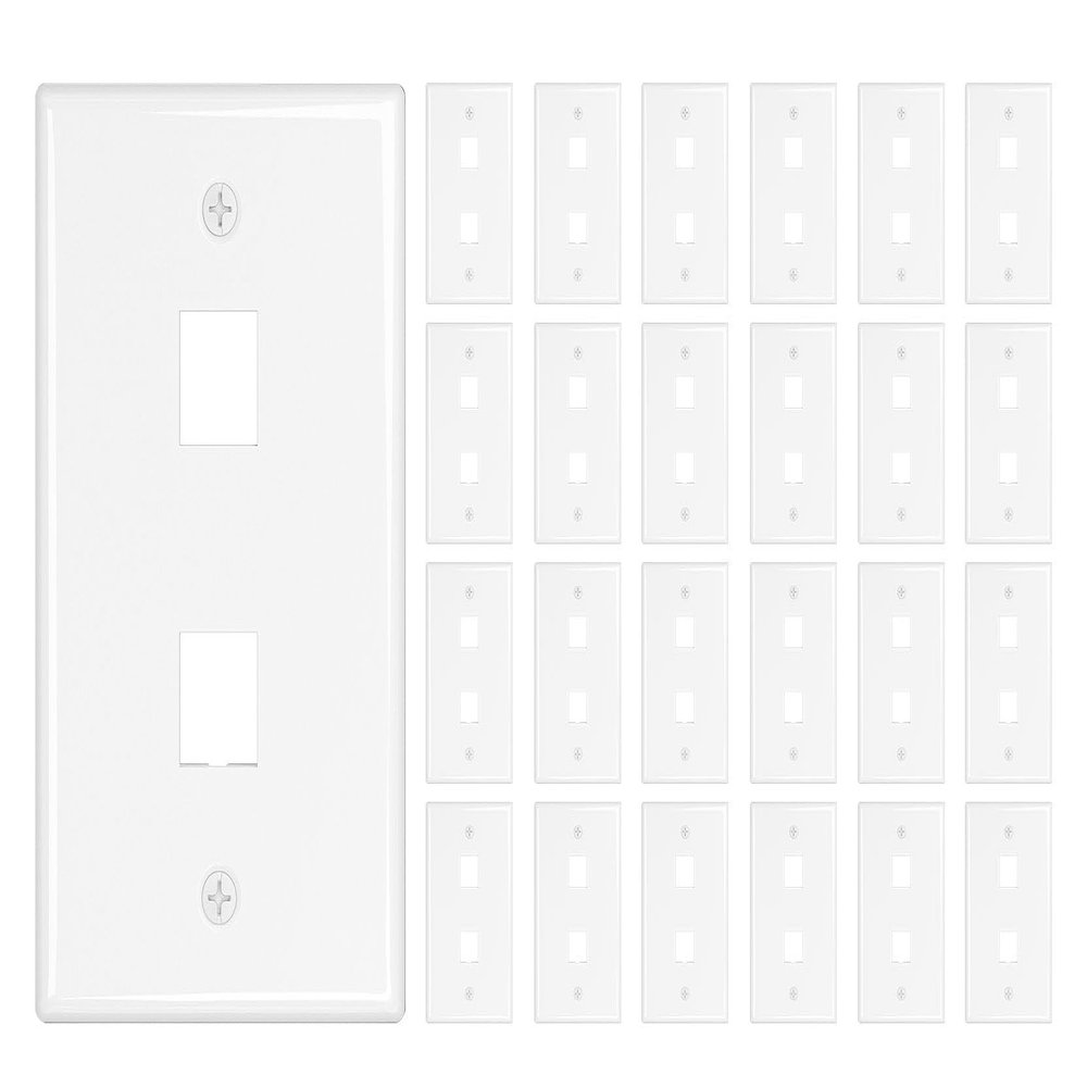 iwillink 2-Port Keystone Wall Plate 25-Pack, Low Profile Ethernet Wall Plates for Keystone Jack, White