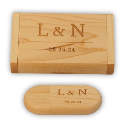 4GB Personalized Engraved Wood USB Flash Drive with USB Box  Custom Memory Stick 3.0, Pen Drive, Jump Drive for Photographers, Wedding Gift, Christmas, Birthdays (Light Wood)