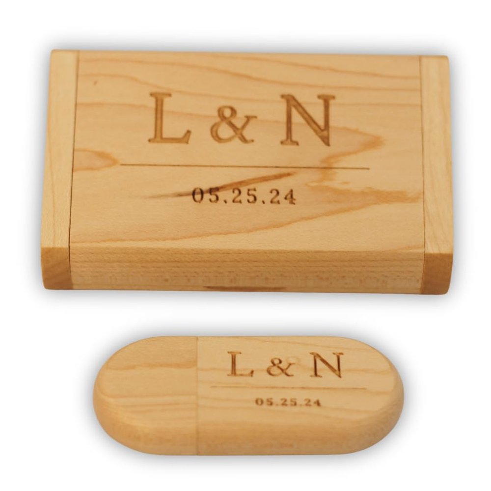 4GB Personalized Engraved Wood USB Flash Drive with USB Box Custom Memory Stick 3.0, Pen Drive, Jump Drive for Photographers, Wedding Gift, Christmas, Birthdays (Light Wood)
