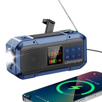 Emergency Weather Radio with IPX5 Waterproof Portable Bluetooth Speaker,USB-C Solar Hand Crank,NOAA Alarm AM FM Radio,Flashlight,SOS Alarm,2000mAh Cell Phone Charger for Camping and Survival (Blue)