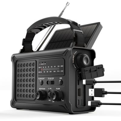 Emergency Radio, 12000mAh Solar Hand Crank NOAA Weather Radio, Black