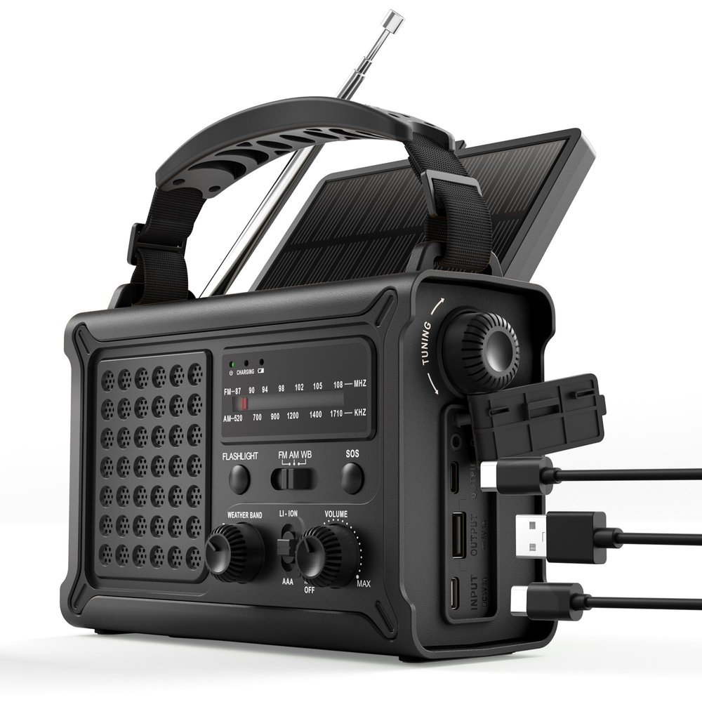 Emergency Radio, 12000mAh Solar Hand Crank NOAA Weather Radio, Black