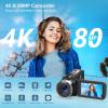 Camcorder Video Camera 4K HD 80MP Vlogging Camera for YouTube, 30FPS IR Night Vision Camera, 18X Digital Zoom 3.0 270IPS Screen Video Camera with SD Card, 2 Batteries, Remote Control, and Stabilizer view 2