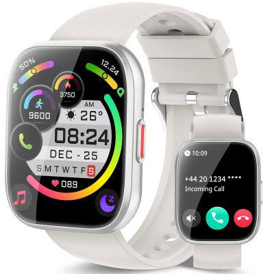 aycy Smart Watch for Men Women Bluetooth Call, 1.85" HD Touch Screen Fitness Watch with Sleep Heart Rate Monitor, 112+ Sports Modes, IP68 Waterproof Activity Trackers for Android iOS, Beige