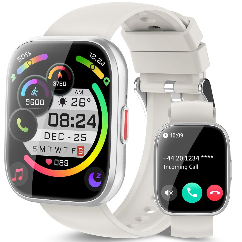aycy Smart Watch for Men Women Bluetooth Call, 1.85" HD Touch Screen Fitness Watch with Sleep Heart Rate Monitor, 112+ Sports Modes, IP68 Waterproof Activity Trackers for Android iOS, Beige