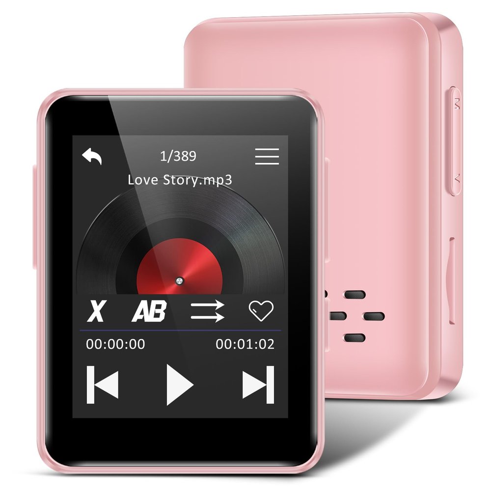 MP3 Player with Bluetooth, 32GB Portable Bluetooth MP3 Player for Kids, 1.8 inch Music Player with Speaker, FM Radio, Voice Recorder, Supports Expanded Up to 512GB(Pink)