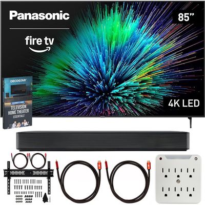 Panasonic TV-85W70BP W70 Series 85 inch LED 4K Ultra HD Smart Fire TV Bundle with Bluetooth Soundbar, TV Wall Mount, 6-Outlet Surge Adapter, Theater Essentials and 2X HDMI Cable
