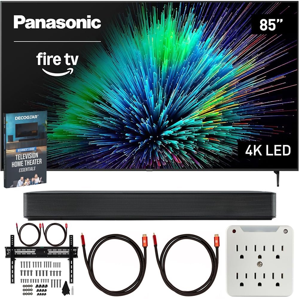 Panasonic TV-85W70BP W70 Series 85 inch LED 4K Ultra HD Smart Fire TV Bundle with Bluetooth Soundbar, TV Wall Mount, 6-Outlet Surge Adapter, Theater Essentials and 2X HDMI Cable