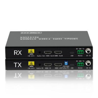 4K@60Hz HDMI2.0 Fiber Extender 18Gbps, Single-Mode LC Fiber Video Extender with Loop-Out, Up to 10KM, Supporting Audio De-Embed, RS232, EDID Management, ZP-4KH-UC-1A1R