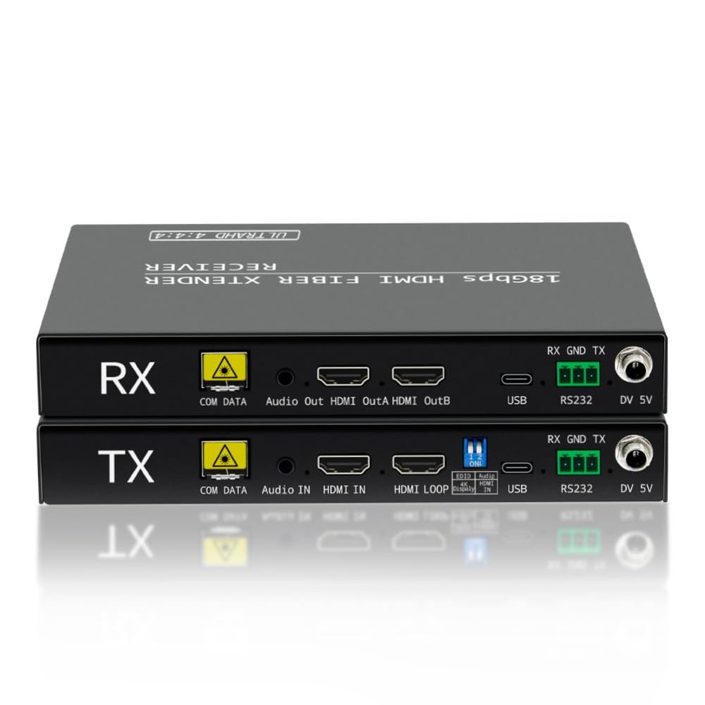 4K@60Hz HDMI2.0 Fiber Extender 18Gbps, Single-Mode LC Fiber Video Extender with Loop-Out, Up to 10KM, Supporting Audio De-Embed, RS232, EDID Management, ZP-4KH-UC-1A1R