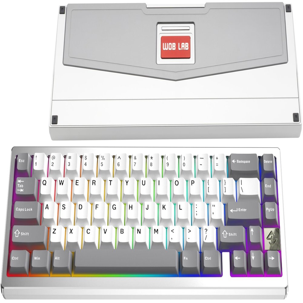 KEEBMONKEY WOBKEY Zen 65 65% Quick Release Wireless Mechanical Keyboard with RGB, CNC Aluminum Case, Hot-Swappable, VIA Support, BT/2.4G/USB-C Gaming Keyboard for Mac/Windows (Ultra Silver)