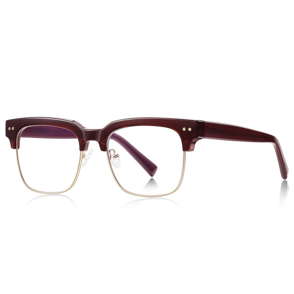 weiyuchen Male Blue Light Blocking Glasses Frame Half Frame Fashion Eyeglasses Square Tr90 Acetate Temple Glasses (red brown gold)