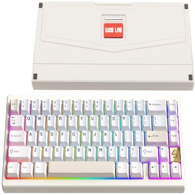 KEEBMONKEY WOBKEY Zen 65 65% Quick Release Wireless Mechanical Keyboard with RGB, CNC Aluminum Case, Hot-Swappable, VIA Support, BT/2.4G/USB-C Gaming Keyboard for Mac/Windows (Ultra White Gold)