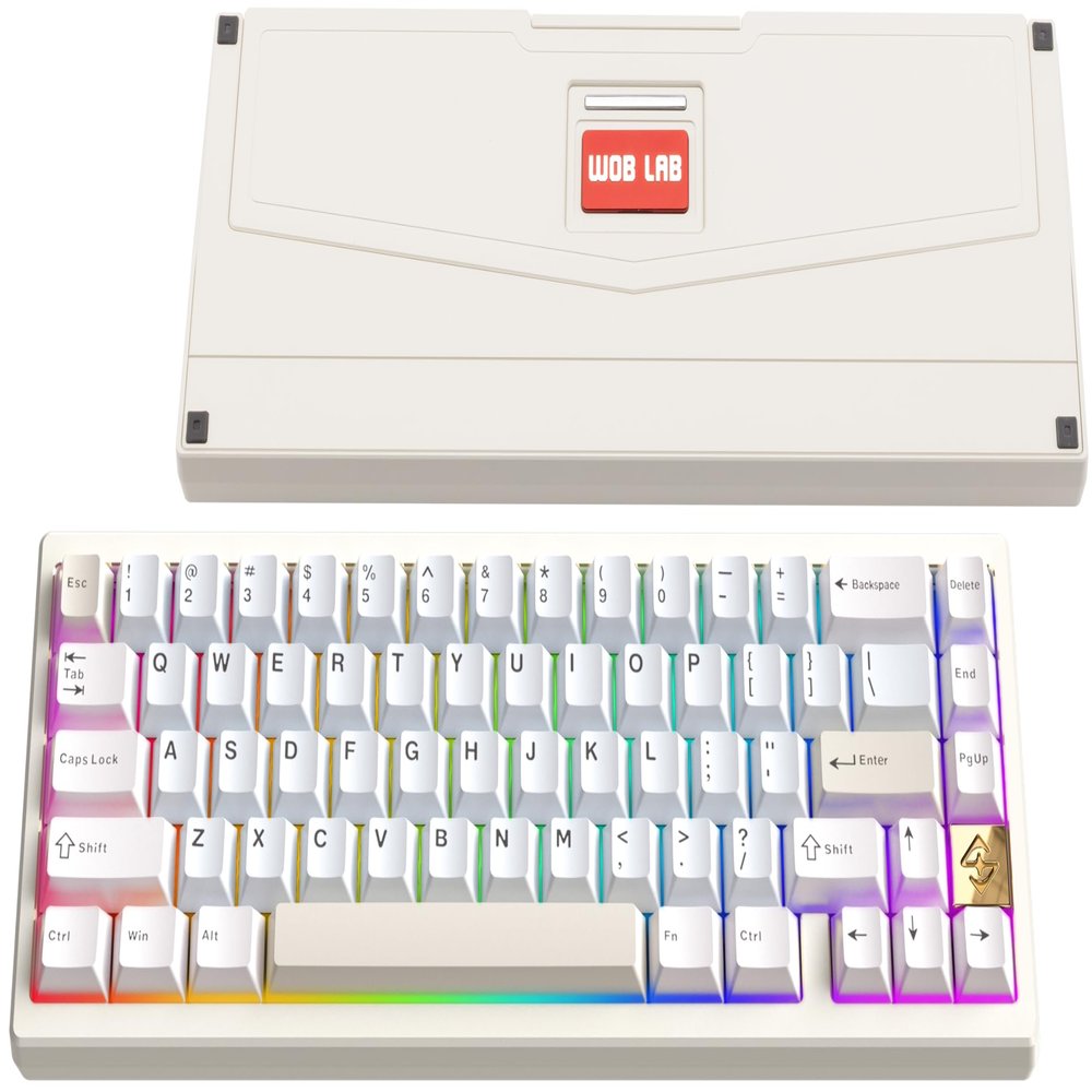 KEEBMONKEY WOBKEY Zen 65 65% Quick Release Wireless Mechanical Keyboard with RGB, CNC Aluminum Case, Hot-Swappable, VIA Support, BT/2.4G/USB-C Gaming Keyboard for Mac/Windows (Ultra White Gold)