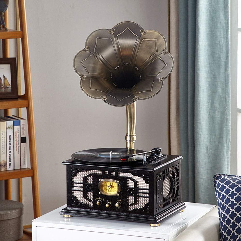 Black Retroge Phonograph Record Player Multifunction Old Radio Stereo Subwoofer Ornaments Turntables Gift Ornaments 38 * 30 * 74Cm