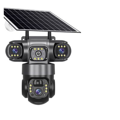 LNBBEQ Solar Camera 4G Sim Outdoor 3 Lens 3 Screen 10X Zoom PIR Human Detect Cameras Waterproof Night Vision CCTV Security Protection(4G Camera)
