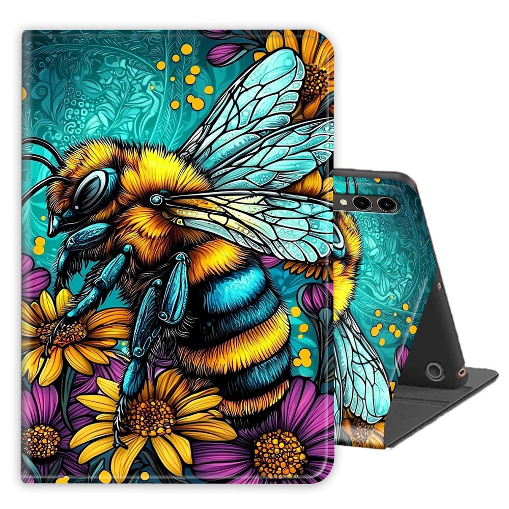 for Samsung Galaxy Tab S10 Ultra / S9 Ultra Tablet Case 14.6'' PU Leather Folio Multi-Angle Stand Cover w/Auto Wake/Sleep,Streaming & Typing for Samsung Tab Case Flowers Bee