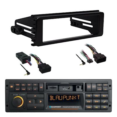 Blaupunkt Frankfurt Single DIN 90's Retro Classic USB Bluetooth AM/FM Stereo Receiver, Stereo Installation Kit, Handlebar Control Kit for Select 1998-2013 Harley Davidson Motorcycles