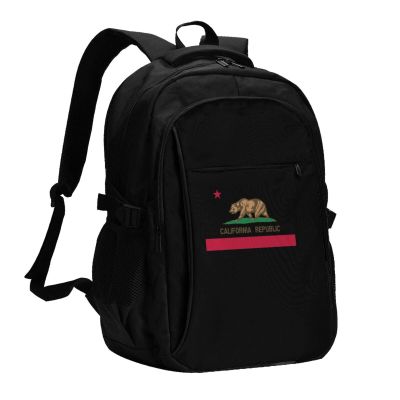 AHUNARLOP California Republic Flag Travel Backpack, Extra Large 50L Laptop Backpacks for Men Women, College Backpacks Work Bag with USB Charging Port Fits 17 Inch Computer, Black