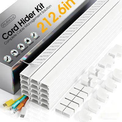 212.6in Cord Hider Kit, Cord Covers for 2-4 Wires on Wall, Self-Adhesive Cable Hider Wire Covers for Cords on Wall, Paintable Cord Hider for Walls Mount Tv, Cable Cover Raceway, W0.95 H0.55in, White