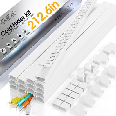 212.6in Cord Hider Wall, Cord Covers for 2-3 Wires on Wall, Paintable Cable Hider Raceway, Easier Set-up Wire Hider Wire Covers for Cords on Wall, Self-Adhesive Cable Cover, W0.95 H0.55in, White