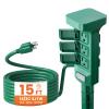 SURAIELEC Outdoor Power Stake Waterproof, 6 Grounded Outlets Power Strip Weatherproof, 15FT Extension Cord Outlet for Yard, Garden, Christmas Decoration, Patio, Outdoor Light, 1875W/15A, Green view 1