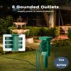 SURAIELEC Outdoor Power Stake Waterproof, 6 Grounded Outlets Power Strip Weatherproof, 15FT Extension Cord Outlet for Yard, Garden, Christmas Decoration, Patio, Outdoor Light, 1875W/15A, Green view 2