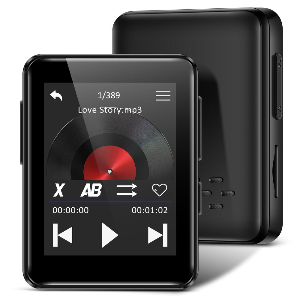 1.8 inch MP3 Player with Bluetooth, 32GB Digital Music Player for Kids, Portable Mini Bluetooth MP3 Player with Speaker Lossless Sound with FM Radio, Voice Recorder, Supports up to 512GB, Black