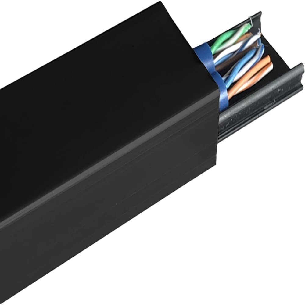 Cord Hider Floor Strip, Metal Cable Cover for Indoor Outdoor Wall Tv Speaker Wires Power Cords, 100cm Long Cable Hider Low Profile Wire Management(Black,Width 20mm)